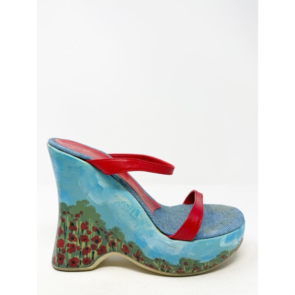 Giuseppe Zanotti Poppy Garden Blue Clouded Sky Platform Wedge Sandals Size 37.5 - Picture 5 of 10